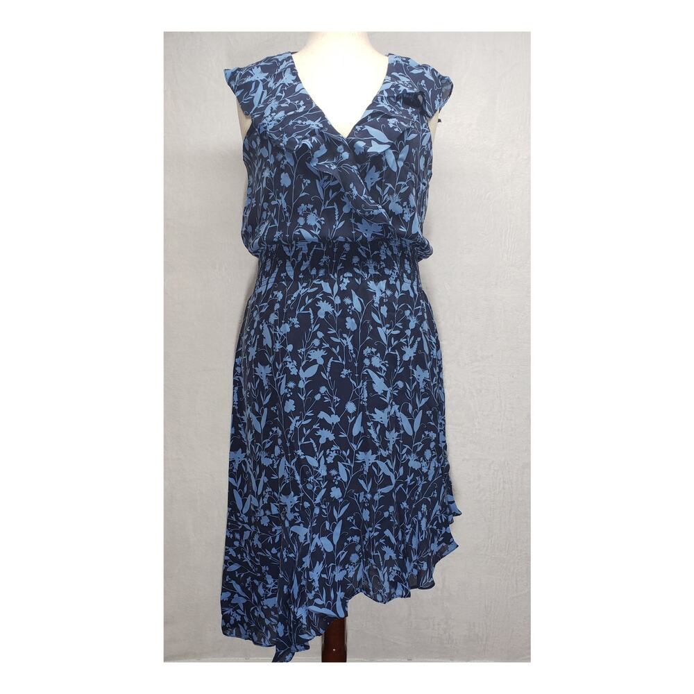 Parker Silk Floral Dress • XL Navy Blue • Tiered Garden‑Party Vibes Romantic